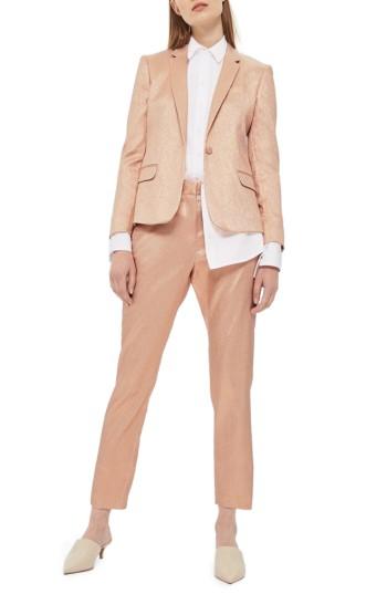 Women's Topshop Metallic Glitter Suit Trousers Us (fits Like 0-2) - Coral