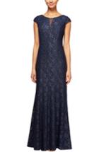 Women's Alex Evenings Metallic Lace A-line Gown - Blue