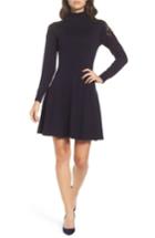 Women's Eliza J Lace Shoulder Turtleneck Sweater Dress - Blue