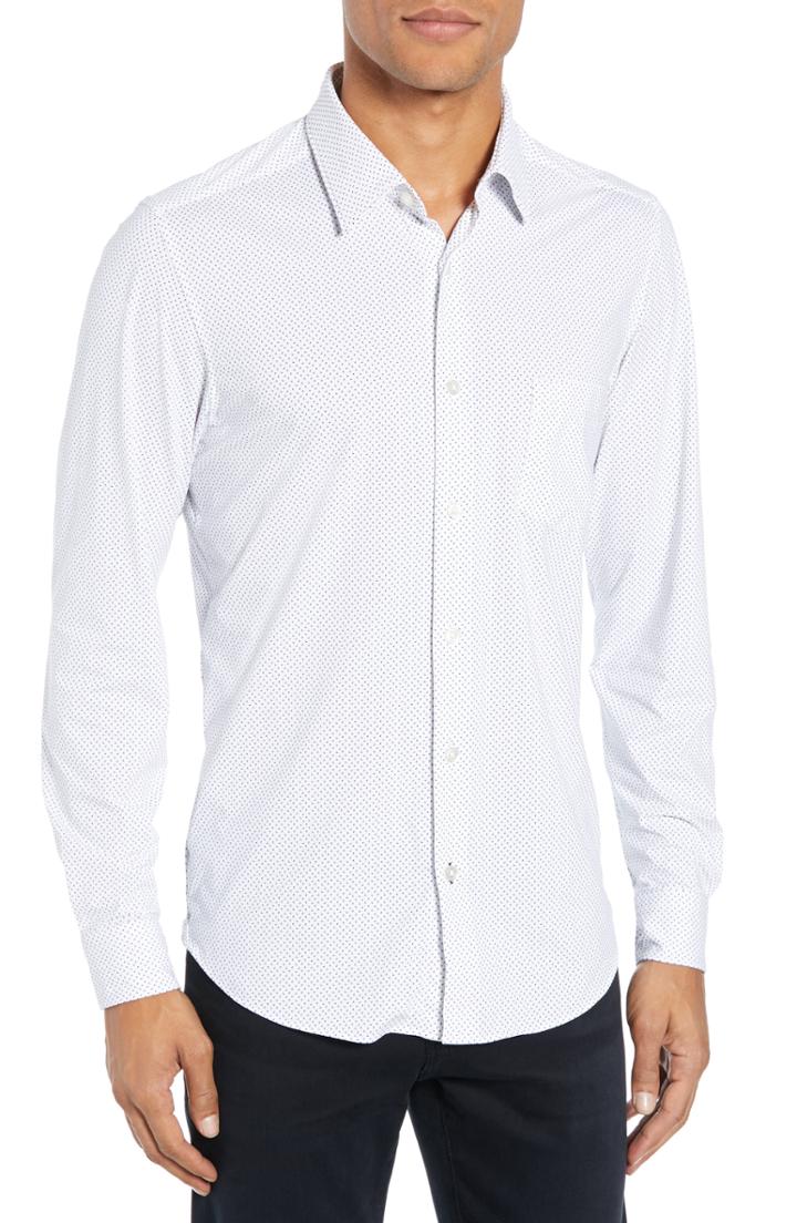 Men's Boss Lukas Slim Fit Micro Print Sport Shirt - White