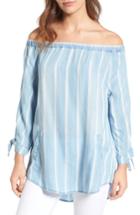 Women's Billy T Off The Shoulder Stripe Chambray Top - Blue