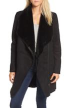 Women's Bb Dakota Keldon Faux Shearling Drape Collar Coat - Black