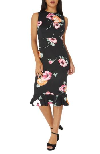 Women's Dorothy Perkins Floral Sheath Dress Us / 12 Uk - Black