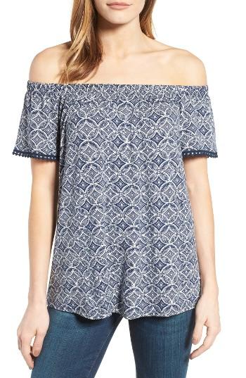 Women's Bobeau Off The Shoulder Print Top - Blue