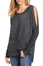 Petite Women's Caslon Cold Shoulder Burnout Sweatshirt P - Black