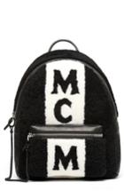 Mcm Stark Genuine Shearling Stripe Canvas Backpack - Black