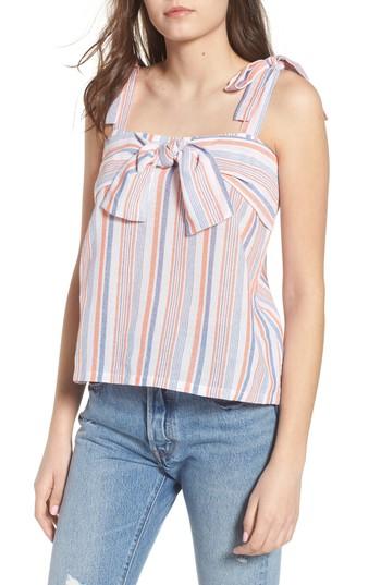 Women's Moon River Tie Detail Stripe Top - Coral