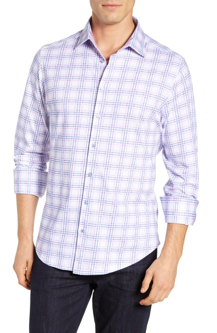 Men's Stone Rose Regular Fit Plaid Knit Sport Shirt - Pink