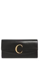 Women's Chloe Long Calfskin Leather Flap Wallet - Black