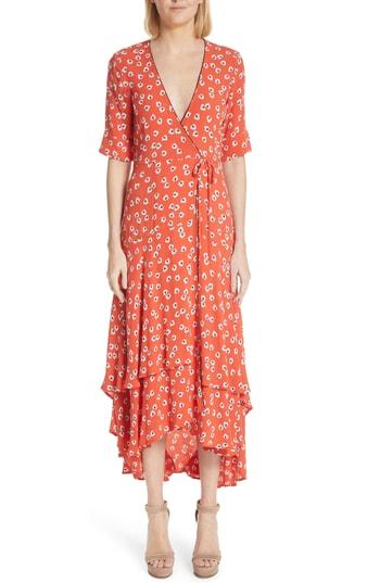 Women's Ganni Silvery Crepe Wrap Dress Us / 34 Eu - Red