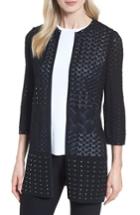 Women's Ming Wang Studded Pointelle Sweater Jacket - Black