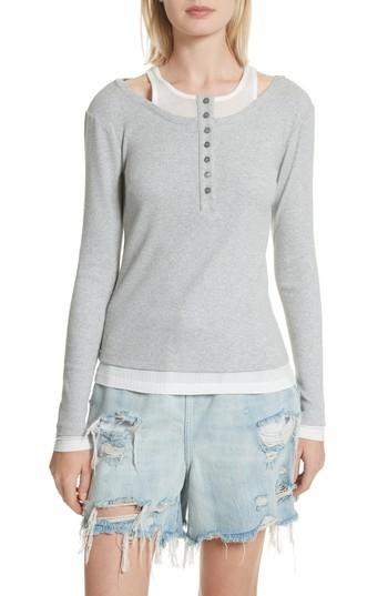 Women's Alexander Wang Layered Mixed Media Henley - Grey