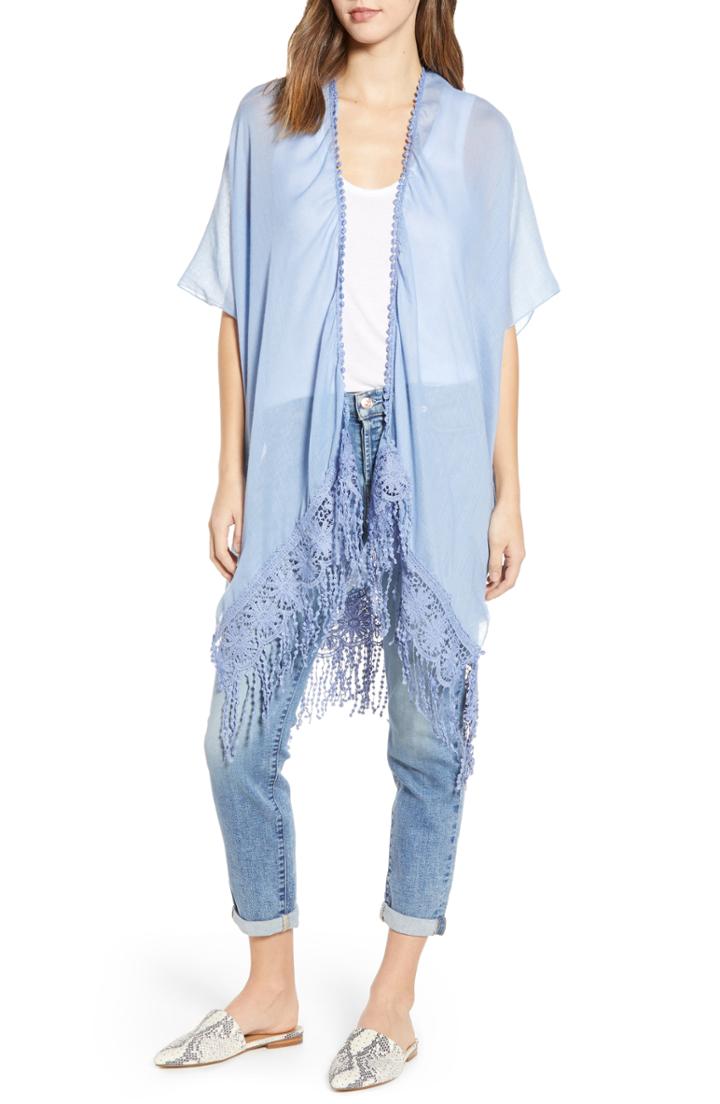 Women's Nordstrom Lace Trim Ruana, Size - Blue