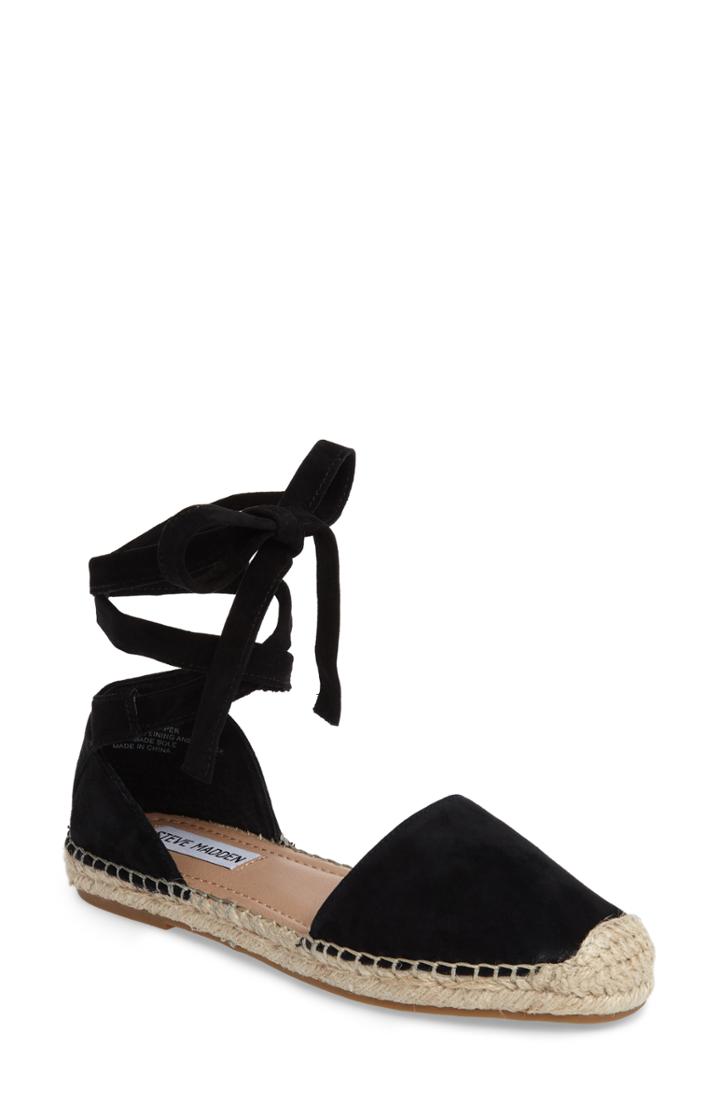 Women's Steve Madden Rosette Ankle Wrap Espadrille Flat M - Black