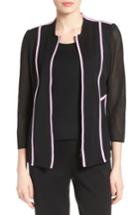 Women's Ming Wang Piped Mesh Knit Zip Front Jacket - Black