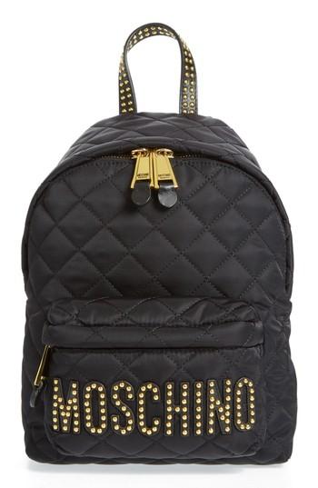 Moschino Studded Logo Quilted Nylon Backpack - Black