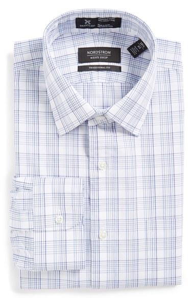 Men's Nordstrom Men's Shop Smartcare(tm) Traditional Fit Plaid Dress Shirt .5 34 - Blue