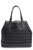 Street Level Perforated Faux Leather Tote With Pouch -