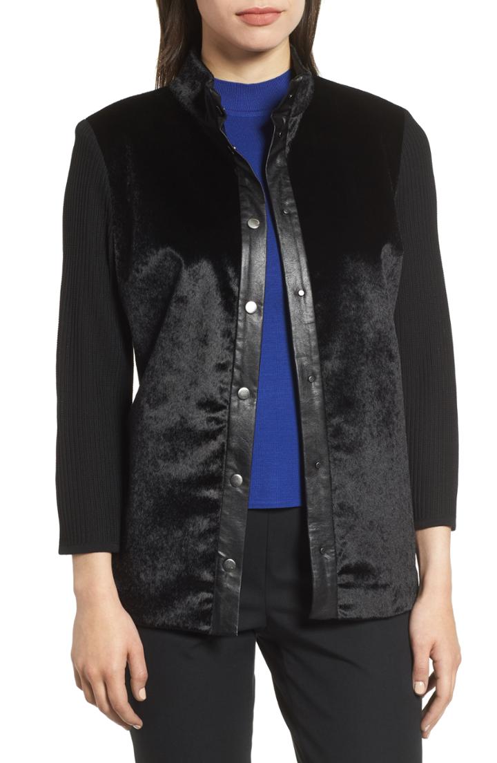 Women's Ming Wang Faux Fur Snap Front Jacket