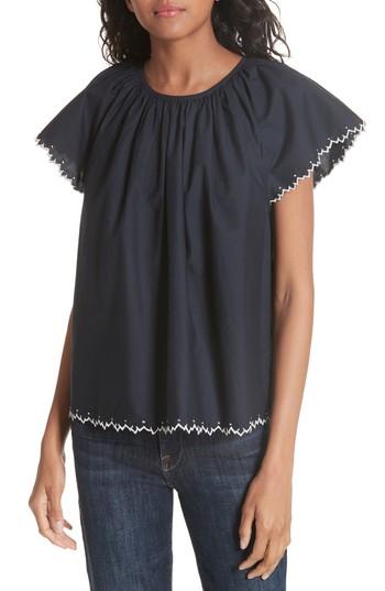 Women's Ulla Johnson Macie Cotton Poplin Blouse - Blue
