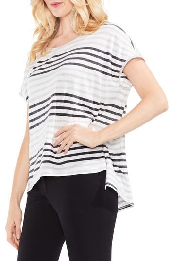 Women's Vince Camuto Extended Shoulder Block Stripe Top, Size - White