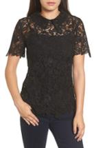 Women's Halogen Collared Lace Top, Size - Black