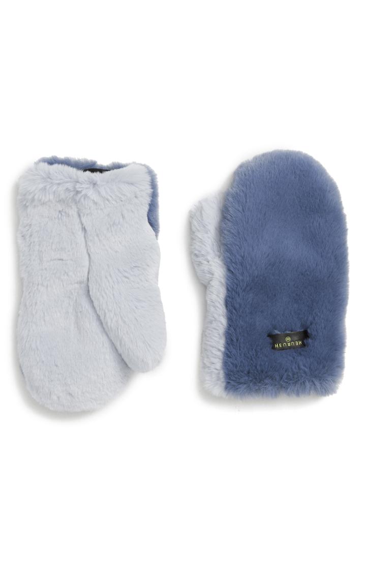 Women's Heurueh Masha Faux Fur Mittens, Size - Blue