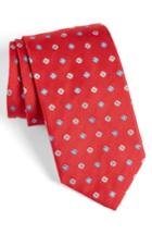 Men's David Donahue Neat Floral Medallion Silk Tie, Size - Red