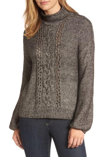 Women's Caslon Open Cable Knit Funnel Neck Sweater