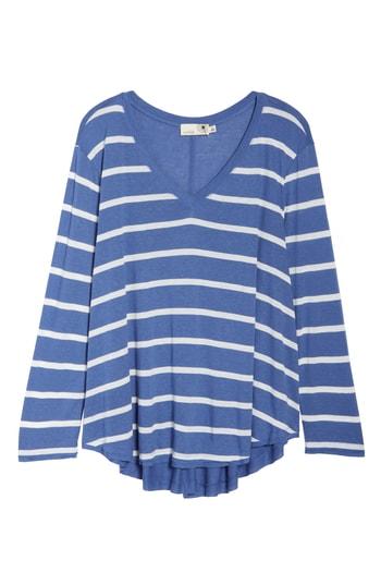 Petite Women's Everleigh V-neck Striped Tunic Tee, Size P - Blue/green