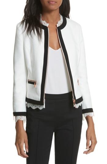 Women's Ted Baker London Lace Trim Crop Jacket - White