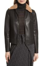 Women's Vince Leather Jacket With Genuine Shearling Trim