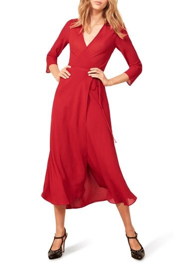 Women's Reformation Jaz Wrap Midi Dress - Red