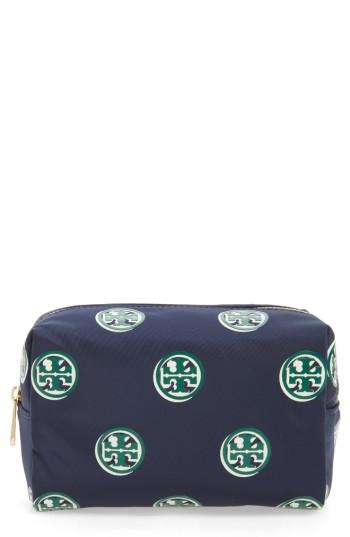 Tory Burch Quinn Printed Brigitte Cosmetics Case, Size - Geo Print Navy