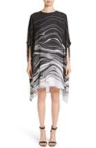 Women's St. John Collection Brushstroke Print Silk Satin Dress, Size - Black