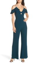 Women's Charles Henry Flutter Sleeve Cold Shoulder Jumpsuit, Size - Blue/green