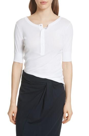 Women's Vince Elbow Sleeve Henley Cotton Top - White