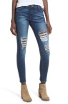 Women's Band Of Gypsies Lola Ripped Skinny Jeans - Blue