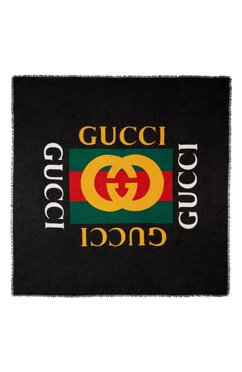 Women's Gucci Logo Modal & Silk Shawl, Size - Black