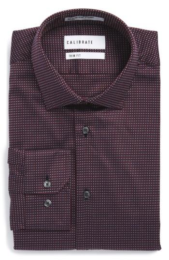 Men's Calibrate Trim Fit Non-iron Stretch Dot Dress Shirt 32/33 - Red
