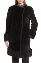 Women's Boss Sopora Long Genuine Shearling & Leather Trim Jacket R - Black