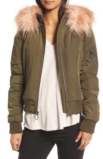 Women's Bcbgeneration Faux Fur Trim Puffy Bomber Jacket