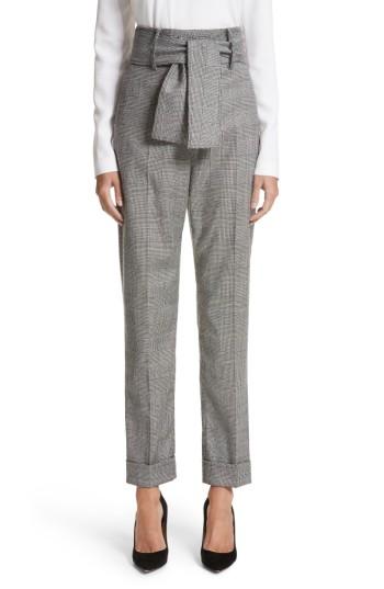 Women's Sara Battaglia Glen Plaid Belted High Waist Pants