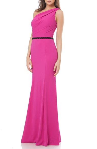 Women's Carmen Marc Valvo Infusion One-shoulder Crepe Mermaid Gown