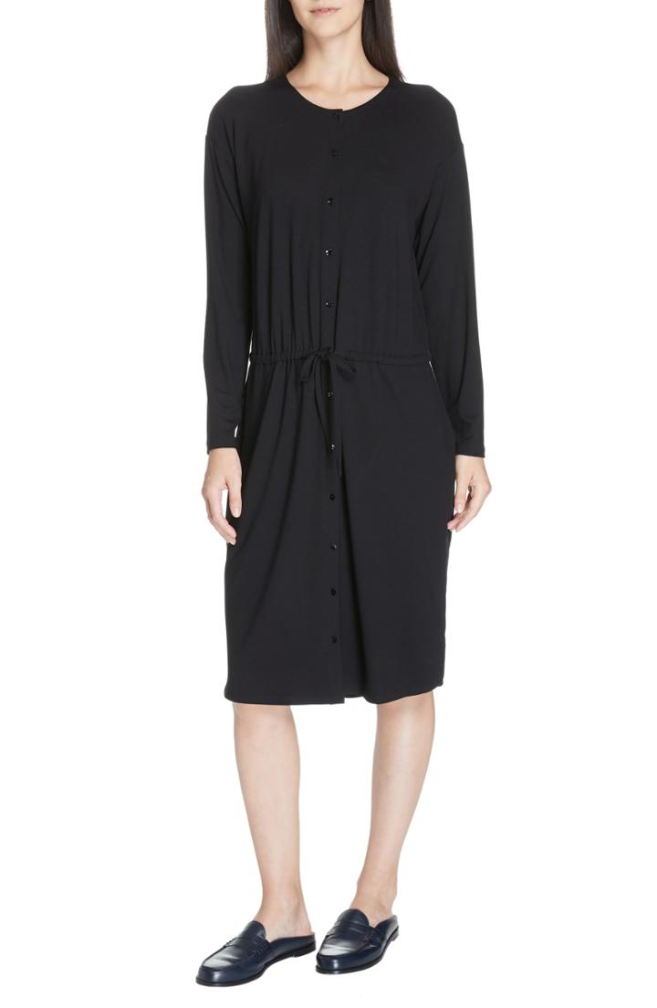 Women's Eileen Fisher Drawstring Waist Dress - Black