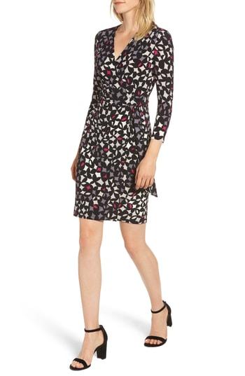Women's Anne Klein Print Wrap Dress, Size - Black