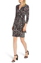 Women's Anne Klein Print Wrap Dress, Size - Black