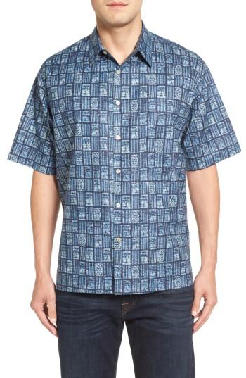 Men's Tori Richard Edits Short Sleeve Classic Fit Sport Shirt, Size - Blue