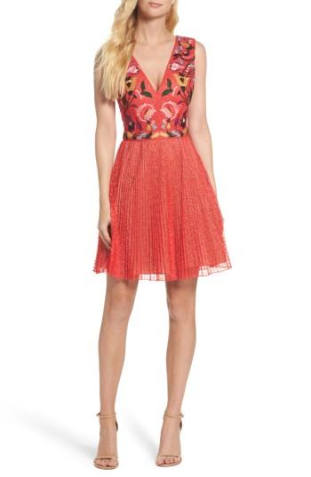 Women's French Connection Lace Fit & Flare Dress - Pink