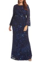 Women's Mac Duggal Sequin Bell Sleeve Gown (similar To 16w) - Blue
